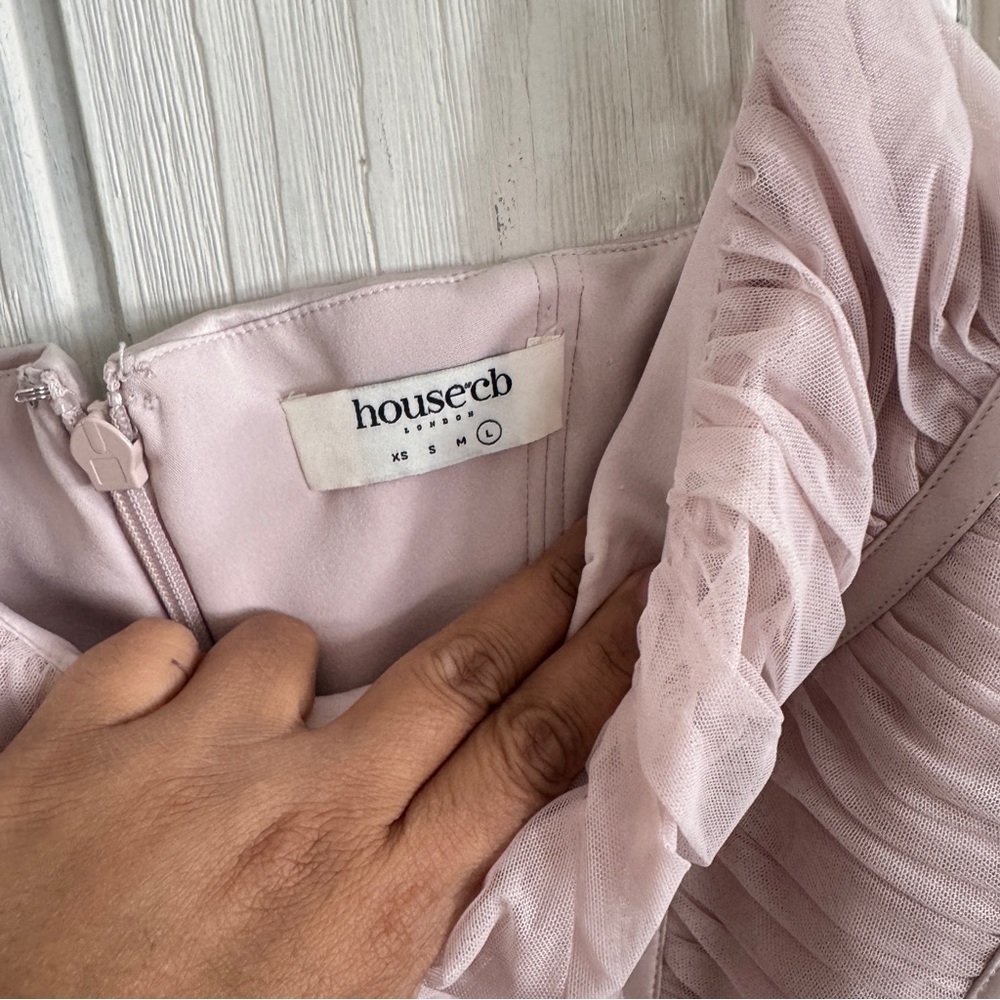 House of CB Blush Pink Long Sleeve Ruched Midi Dress - Picture 7 of 12
